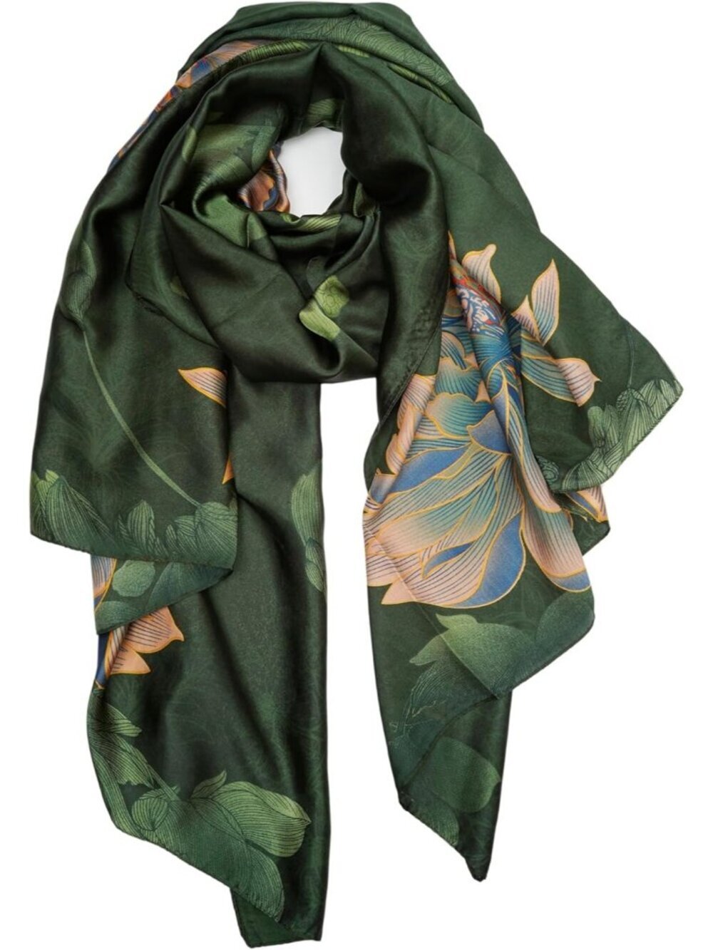Women's Dark-Green Long Skinny Silky Lightweight Sunscreen Shawls Wraps